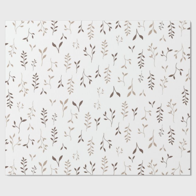 Papel De Presente Padrão de Folha Botânica Bege Marrom Boho Minimali (Aberto)