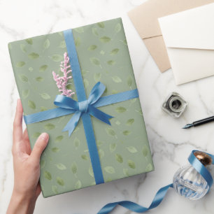 Papel De Presente Padrão de Folha de Aquarela Verde Salvia