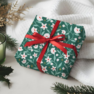 Papel De Presente Padrão de Folha de Flor Botânica Estável