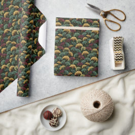 Papel De Presente Padrão de Folha de Ginkgo Verde-azulado Borgonha 