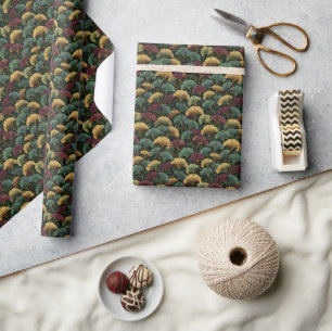 Papel De Presente Padrão de Folha de Ginkgo Verde-azulado Borgonha 
