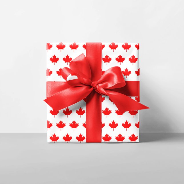 Papel De Presente Padrão de Folha de Mapeamento Vermelho (Red Maple Leaf Pattern Wrapping Paper)