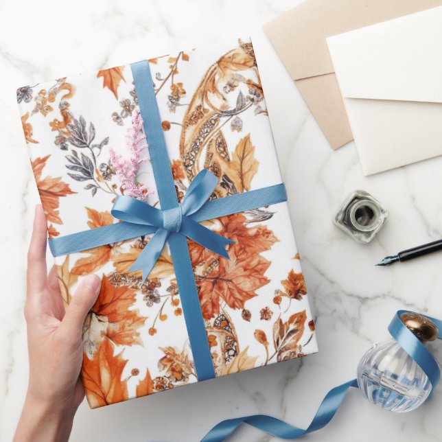 Papel De Presente Padrão de Folha de outono (Presentear)