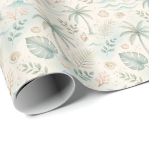 Papel De Presente Padrão de Folha de Palmeira Tropical em Aquarela
