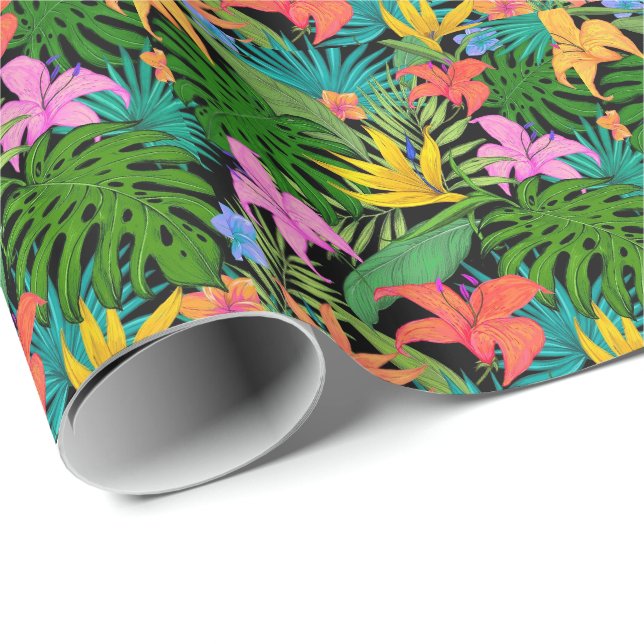 Papel De Presente Padrão de Folha Floral Tropical Havaiana (Ponta do rolo)