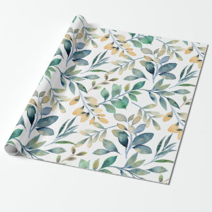 Papel De Presente Padrão de Folha Verde e Amarelo de Aquarela Fresca