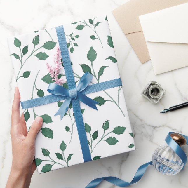 Papel De Presente Padrão de Folhagem de Aquarela Verde Elegante (Presentear)