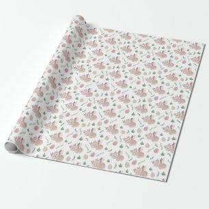 Papel De Presente Padrão de Folhagem de Dragões Fofos Pastel
