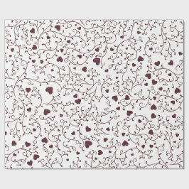 Papel De Presente Padrão de folhagem em filigrana de coração burgund