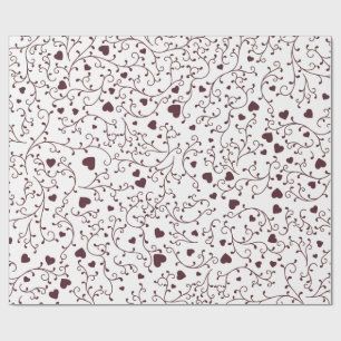 Papel De Presente Padrão de folhagem em filigrana de coração burgund