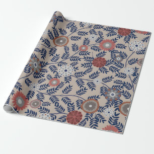 Papel De Presente Padrão de folhagem impressionante em azul-esverdea