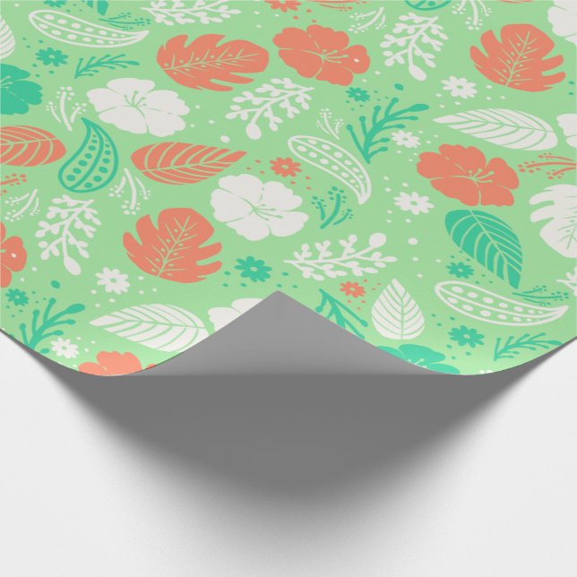Papel De Presente Padrão de Folhagem Tropical Verde e Laranja (Ponta)