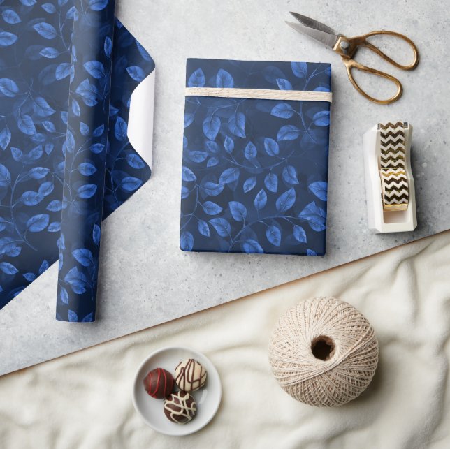 Papel De Presente Padrão de Folhas Azuis de Aquarela (Artesanato)