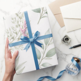 Papel De Presente Padrão de Folhas Botânicas Verde Suave 