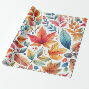 Papel De Presente Padrão de Folhas Coloridas de Outono
