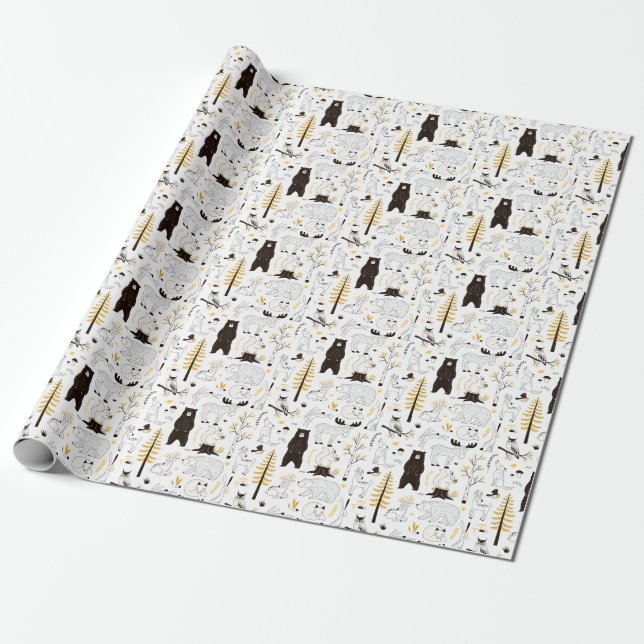 Papel De Presente Padrão de Folhas de Árvores do outono (Desenrolado)