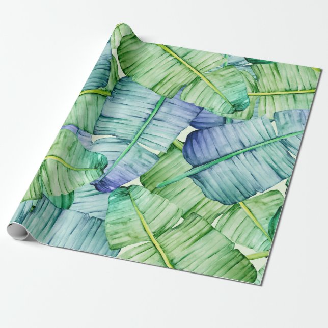 Papel De Presente Padrão de Folhas de Banana Tropicais (Desenrolado)