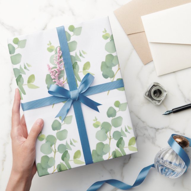 Papel De Presente Padrão de Folhas de Eucalyptus de Aquarela Botânic (Presentear)