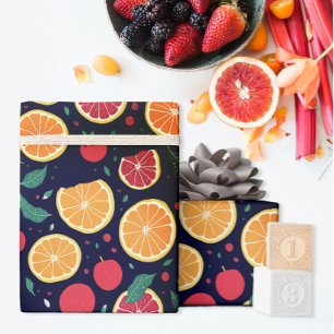 Papel De Presente Padrão de Folhas de Laranja de Toranja Cítrica Cor