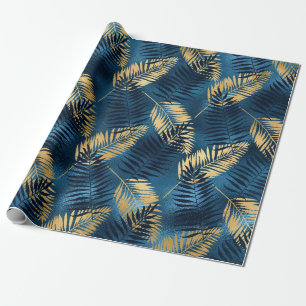 Papel De Presente Padrão de Folhas de Palmeira Azul Tropical de Verã