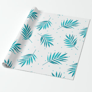 Papel De Presente Padrão de folhas de palmeira tropicais azul-esverd
