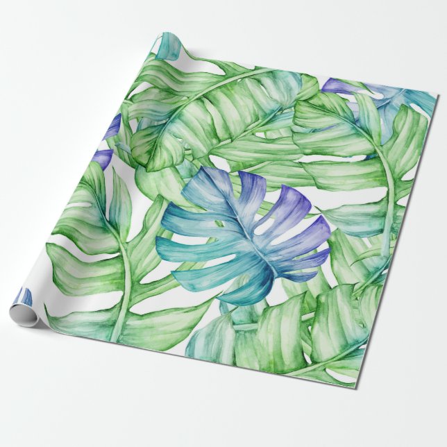Papel De Presente Padrão de Folhas de Palmeira Tropical (Desenrolado)