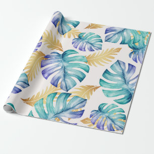 Papel De Presente Padrão de Folhas de Palmeira Tropical
