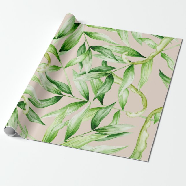 Papel De Presente Padrão de Folhas de Palmeira Tropical (Desenrolado)