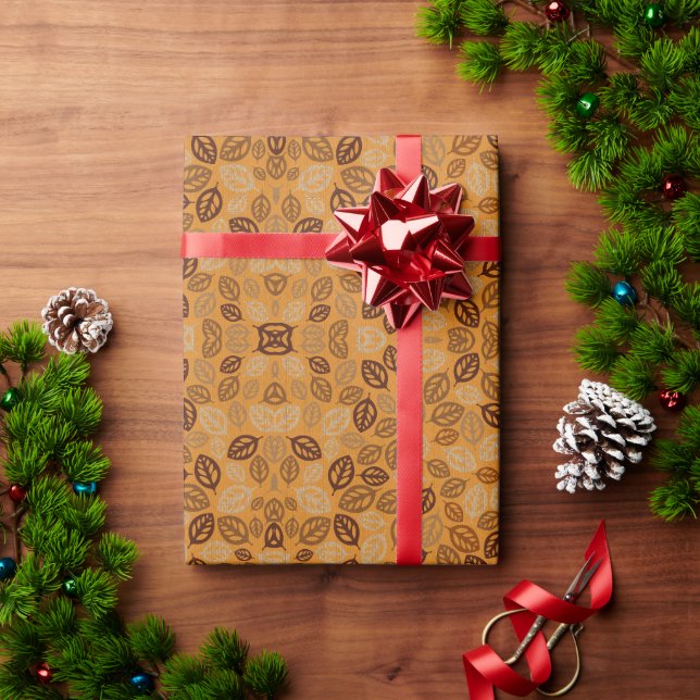 Papel De Presente Padrão de folhas marrons fofas (Presente de Natal)