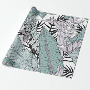 Papel De Presente Padrão de folhas sem costura floral com planta tr
