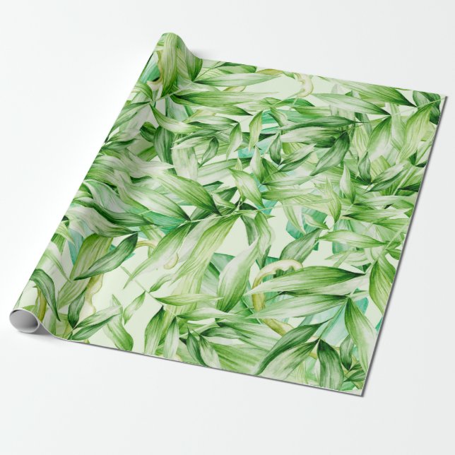 Papel De Presente Padrão de Folhas Tropicais (Desenrolado)