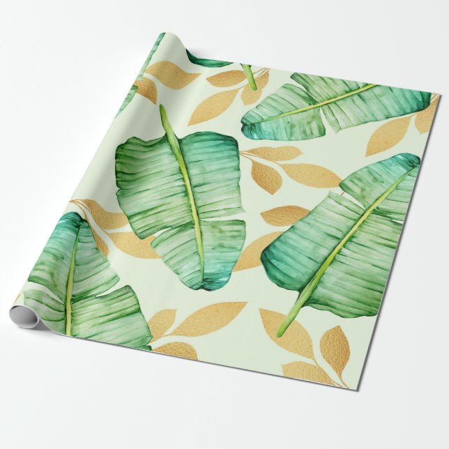 Papel De Presente Padrão de Folhas Tropicais (Desenrolado)
