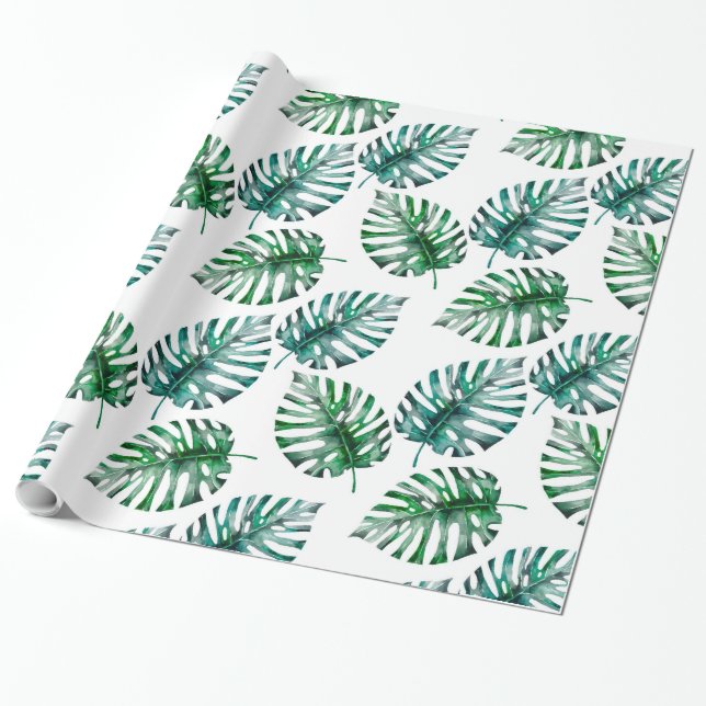 Papel De Presente Padrão de Folhas Tropicais de Aloha Monstera (Desenrolado)