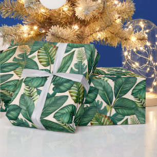 Papel De Presente Padrão de Folhas Tropicais de Monstera Palm Verde 