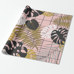 Papel De Presente Padrão de folhas tropicais de verão