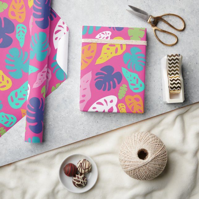 Papel De Presente Padrão de Folhas Tropicais de Verão Brilhantes (Artesanato)