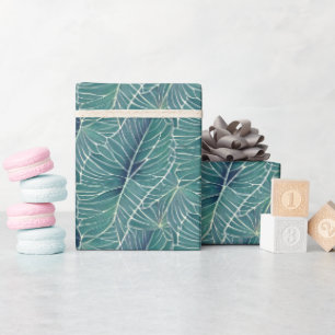 Papel De Presente Padrão de Folhas Tropicais Verde Azul de Cor-de-Ág