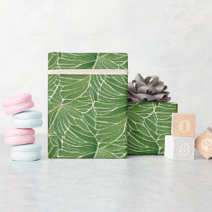 Papel De Presente Padrão de Folhas Tropicais Verde de Aquarela