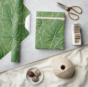 Papel De Presente Padrão de Folhas Tropicais Verde de Aquarela