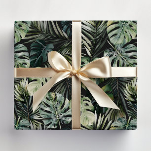 Papel De Presente Padrão de Folhas Tropicais Verde de Aquarela