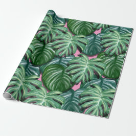 Papel De Presente Padrão de Folhas Tropicais Verde Exótica