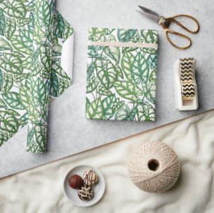 Papel De Presente Padrão de Folhas Tropicais Verdes