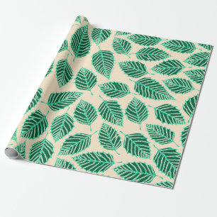 Papel De Presente Padrão de Folhas Verdes Contemporâneas