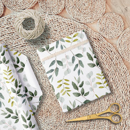 Papel De Presente Padrão de Folhas Verdes em Aquarela