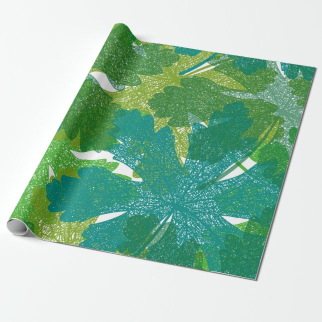 Papel De Presente Padrão de folhas verdes sem costura (Desenrolado)