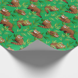 Papel De Presente Padrão de Folhas Vermelhas e Bamboo