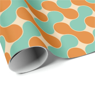 Papel De Presente Padrão de Formas Laranja e Azul Turquesa Retro Atô