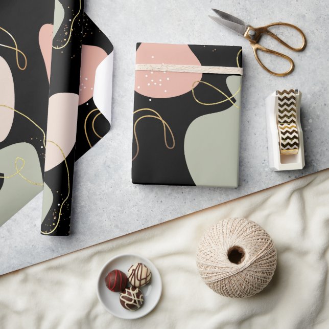 Papel De Presente Padrão de Formas Orgânicas Geométricas de Boho Est (Artesanato)