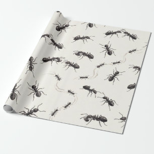 Papel De Presente Padrão de Formigas Pretas em Aquarela Minimalista