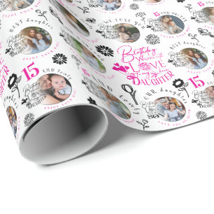 Papel De Presente Padrão de Foto Personalizado Aniversário Filha